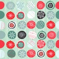 Seamless pattern with Christmas baubles. Vector illustration with Christmas ornaments in retro colors. Royalty Free Stock Photo